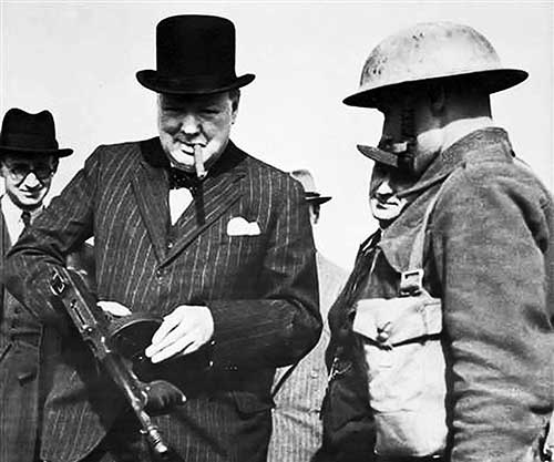 Winston Churchill Prime Minister WWII With Tommy Gun 10x8 Photo 