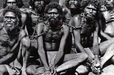 Australian Aborigines in chains at Wyndham prison, 1902