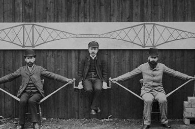 Engineers demonstrating the cantilever bridge system, 1887