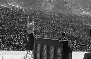 Marilyn Monroe performing for the thousands of allied troops in Korea, 1954