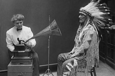 Mountain Chief recording Blackfoot songs for the Smithsonian, 1916