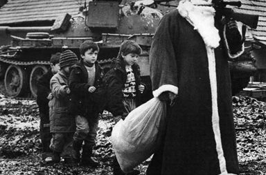 Santa Claus with the children during Croatian War, Vukovar, 1992