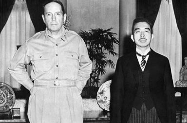 Emperor Hirohito and General MacArthur meeting for the first time, 1945