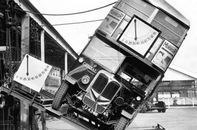 Proving that London's double-decker buses were not a tipping hazard, 1933