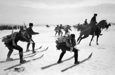 Skijoring with horses in Norway, 1900s