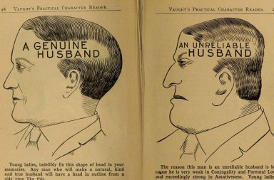 Pages from a weird phrenology book that claimed to ascertain a person’s character by the shape of his head and other facial features, 1902