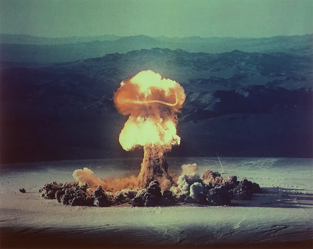 1951 Nuclear Bomb Cloud Over Las Vegas – Pioneer Club Casino Sign – 5x7 Glossy Photo Reprint